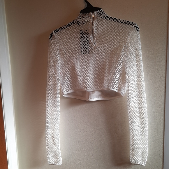 Nasty Gal Catch Me If You Can Fisnet Sequin Tassel Crop Top White - Picture 13 of 15